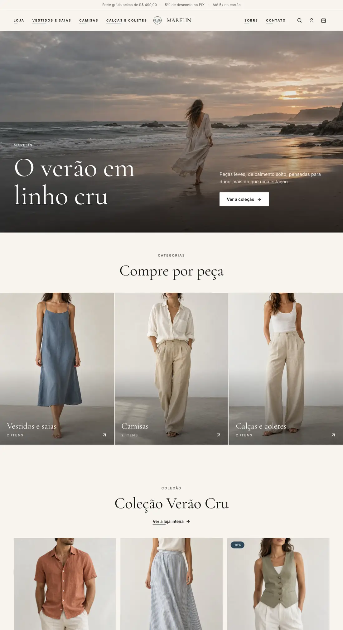 Site pronto do modelo Maré, para loja de roupas